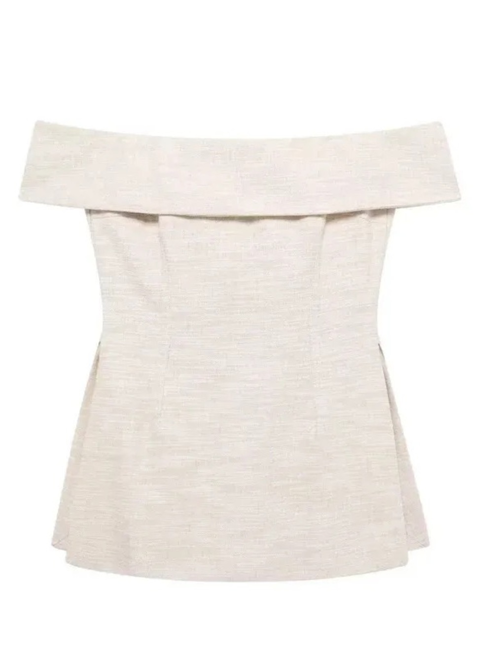 Zara Beige Strapless Linen Coord Textured Off-Shoulder Top w/ Side Slits